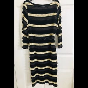 Sharagano Black Dress Lace Ruffle Detail